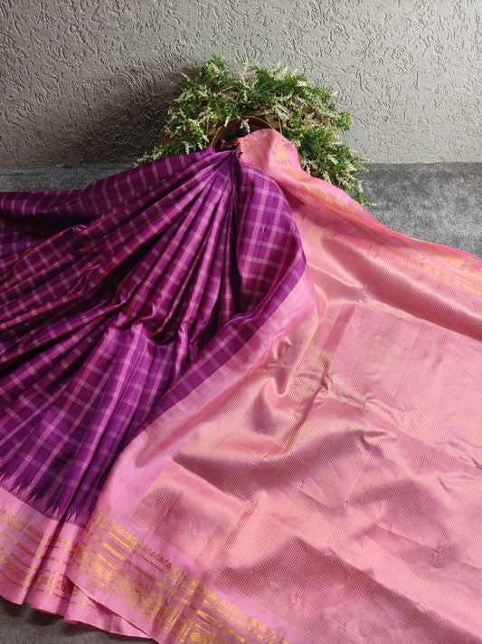 WINE SILK PURE HANDLOOM GADWAL SAREE