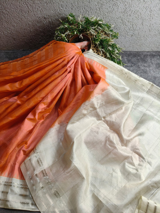 CORAL SILK PURE HANDLOOM GADWAL SAREE