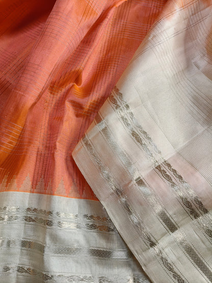 CORAL SILK PURE HANDLOOM GADWAL SAREE