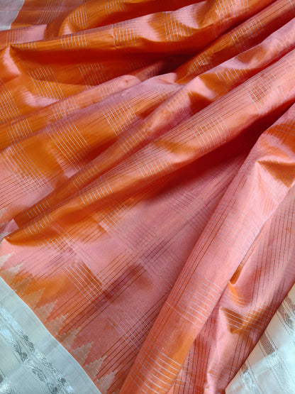 CORAL SILK PURE HANDLOOM GADWAL SAREE