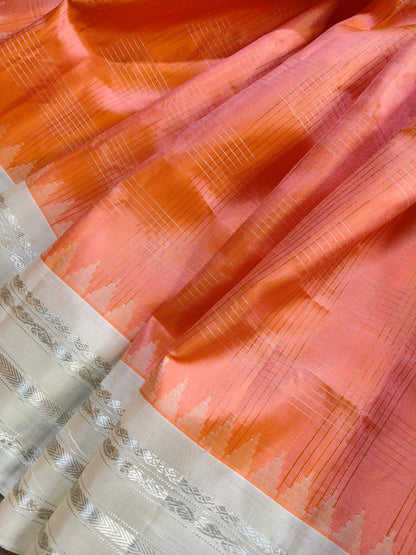 CORAL SILK PURE HANDLOOM GADWAL SAREE