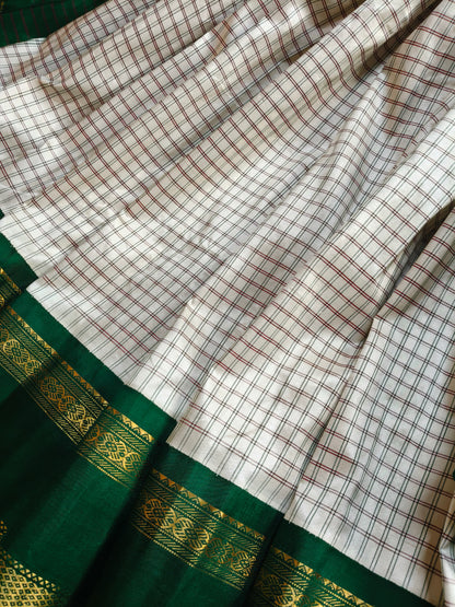 OFF WHITE SILK PURE HANDLOOM GADWAL SAREE