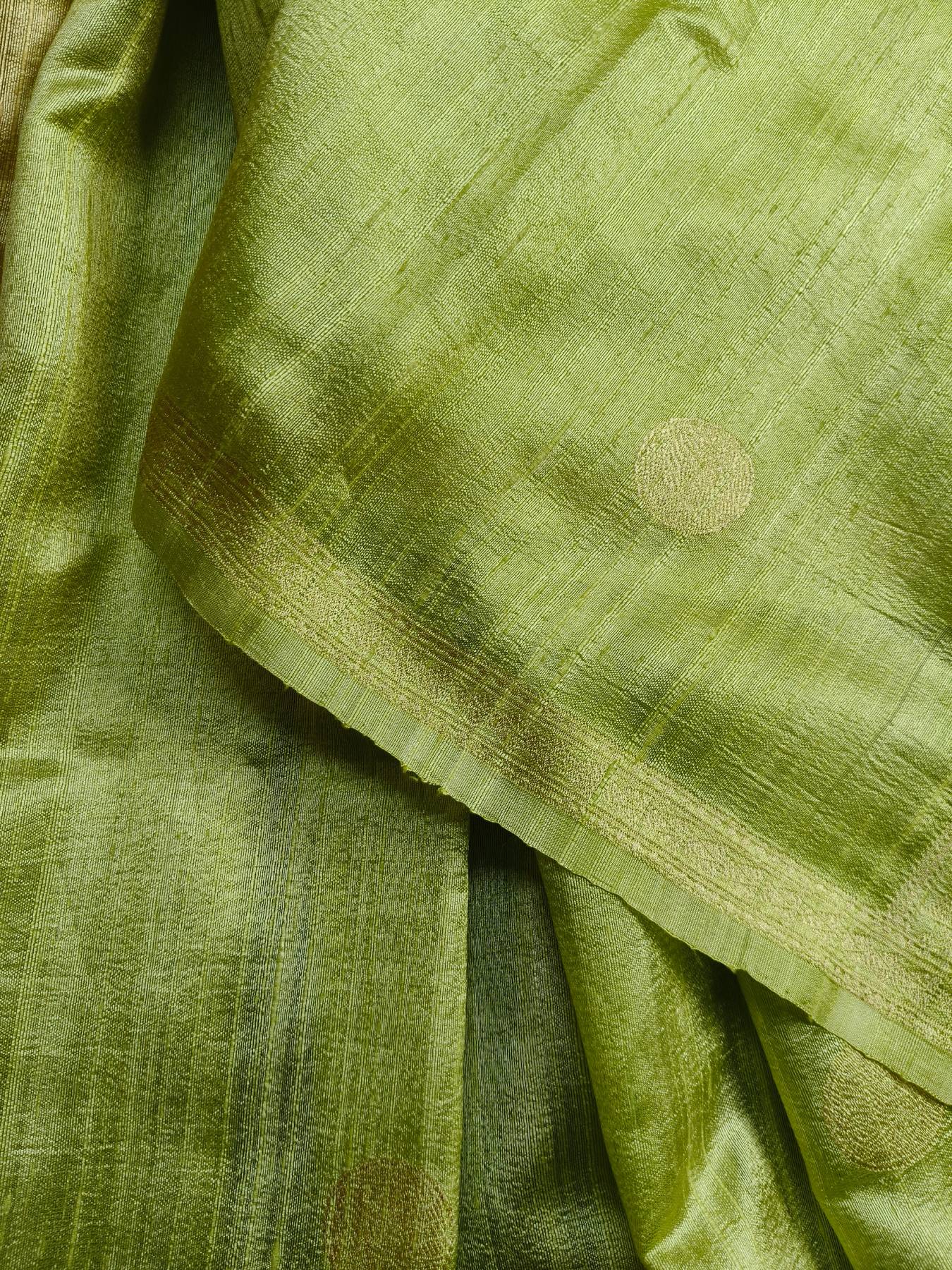 LIME GREEN PEACH SHADED DUPION SILK PURE HANDLOOM BANARASI SAREE