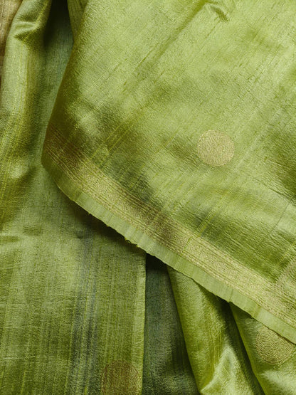 LIME GREEN PEACH SHADED DUPION SILK PURE HANDLOOM BANARASI SAREE