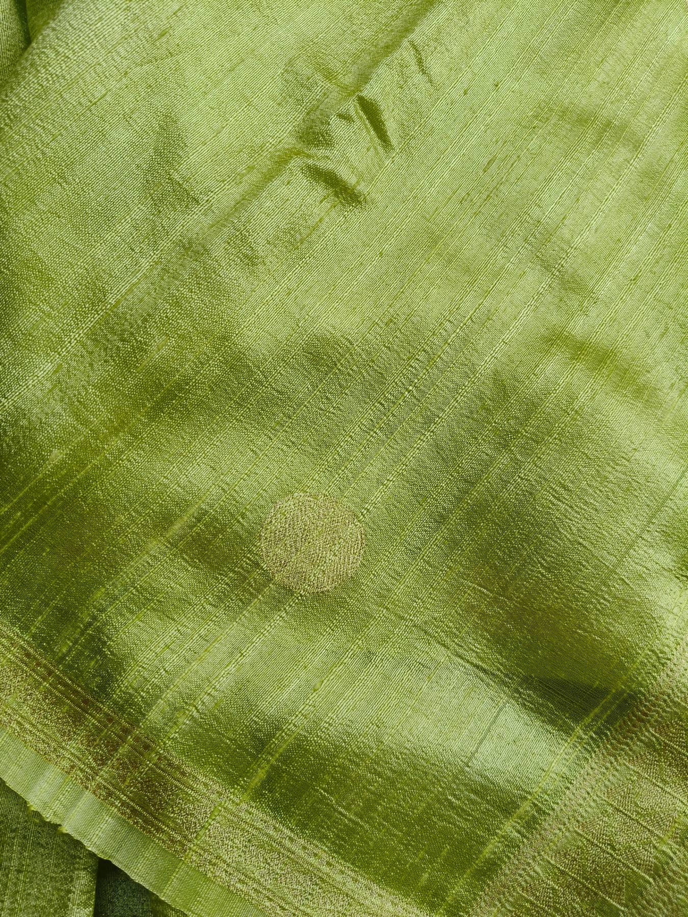 LIME GREEN PEACH SHADED DUPION SILK PURE HANDLOOM BANARASI SAREE