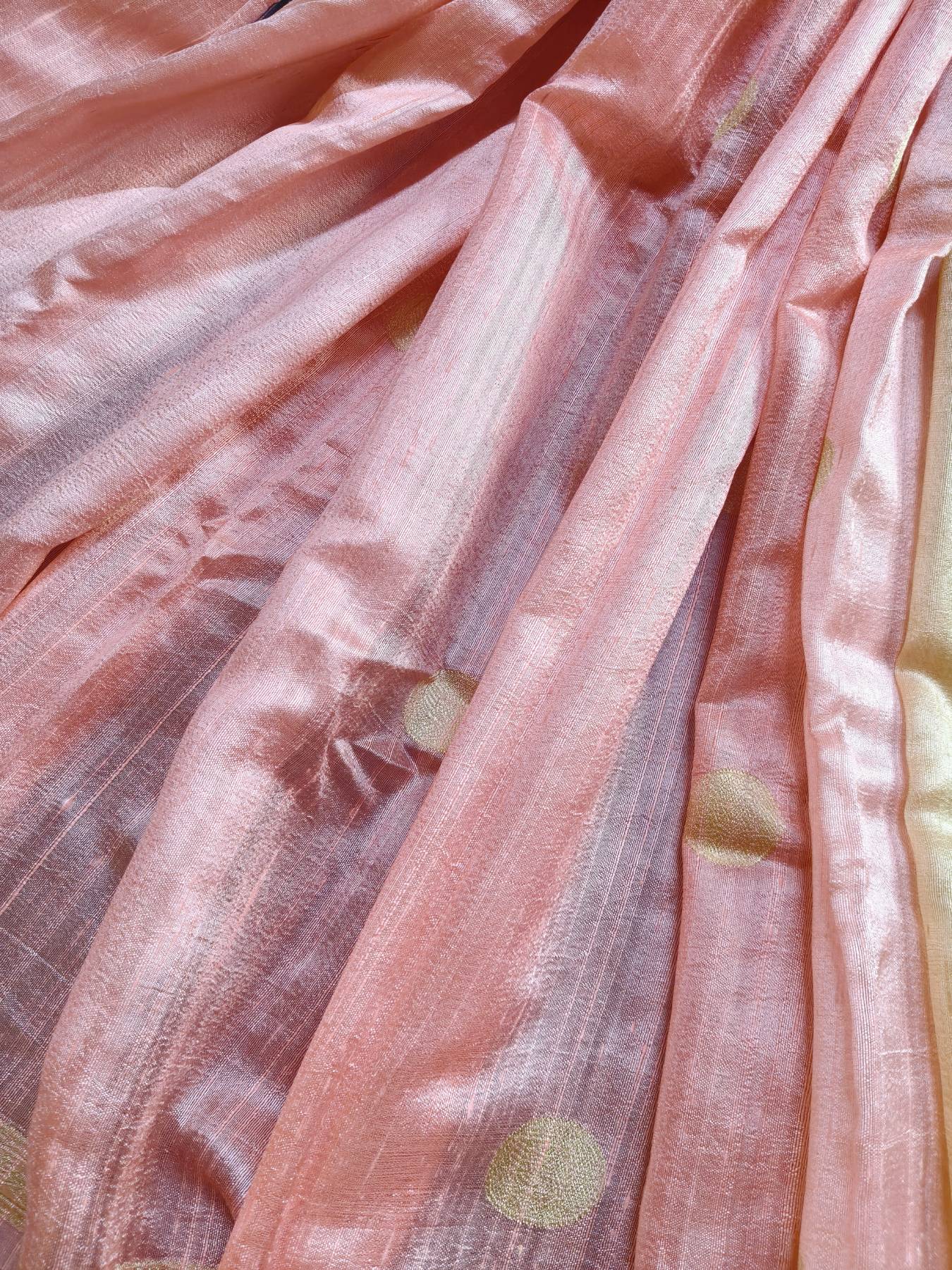 LIME GREEN PEACH SHADED DUPION SILK PURE HANDLOOM BANARASI SAREE