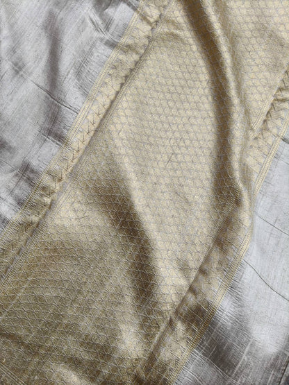 GREY AND SEA BLUE SHADED DUPION SILK PURE HANDLOOM BANARASI SAREE