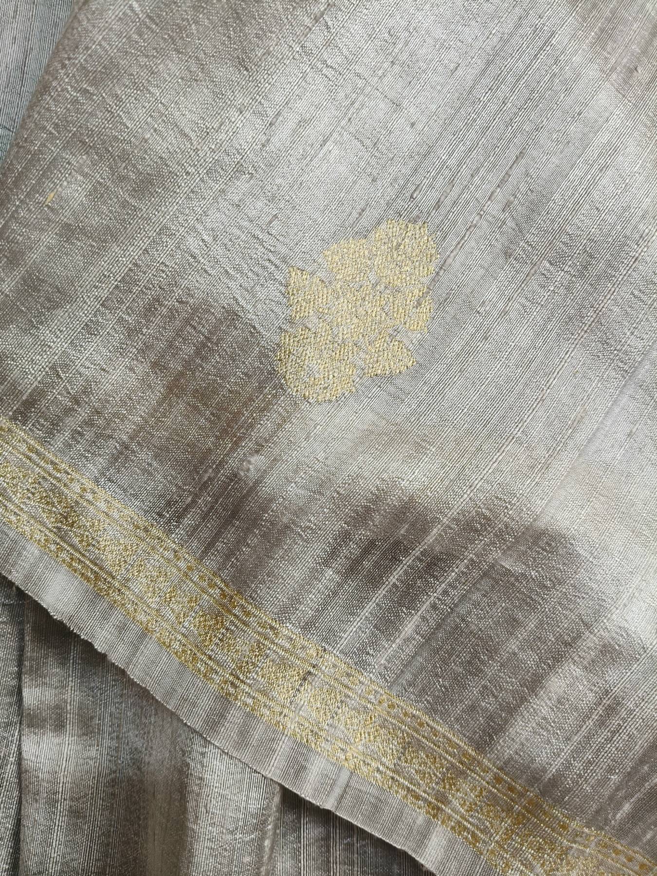 GREY AND SEA BLUE SHADED DUPION SILK PURE HANDLOOM BANARASI SAREE