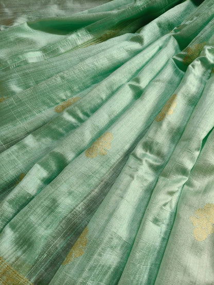 GREY AND SEA BLUE SHADED DUPION SILK PURE HANDLOOM BANARASI SAREE