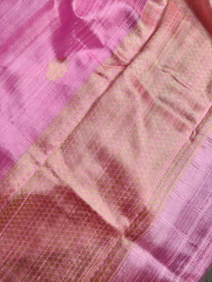 PINK PEACH YELLOW SHADED DUPION SILK PURE HANDLOOM BANARASI SAREE
