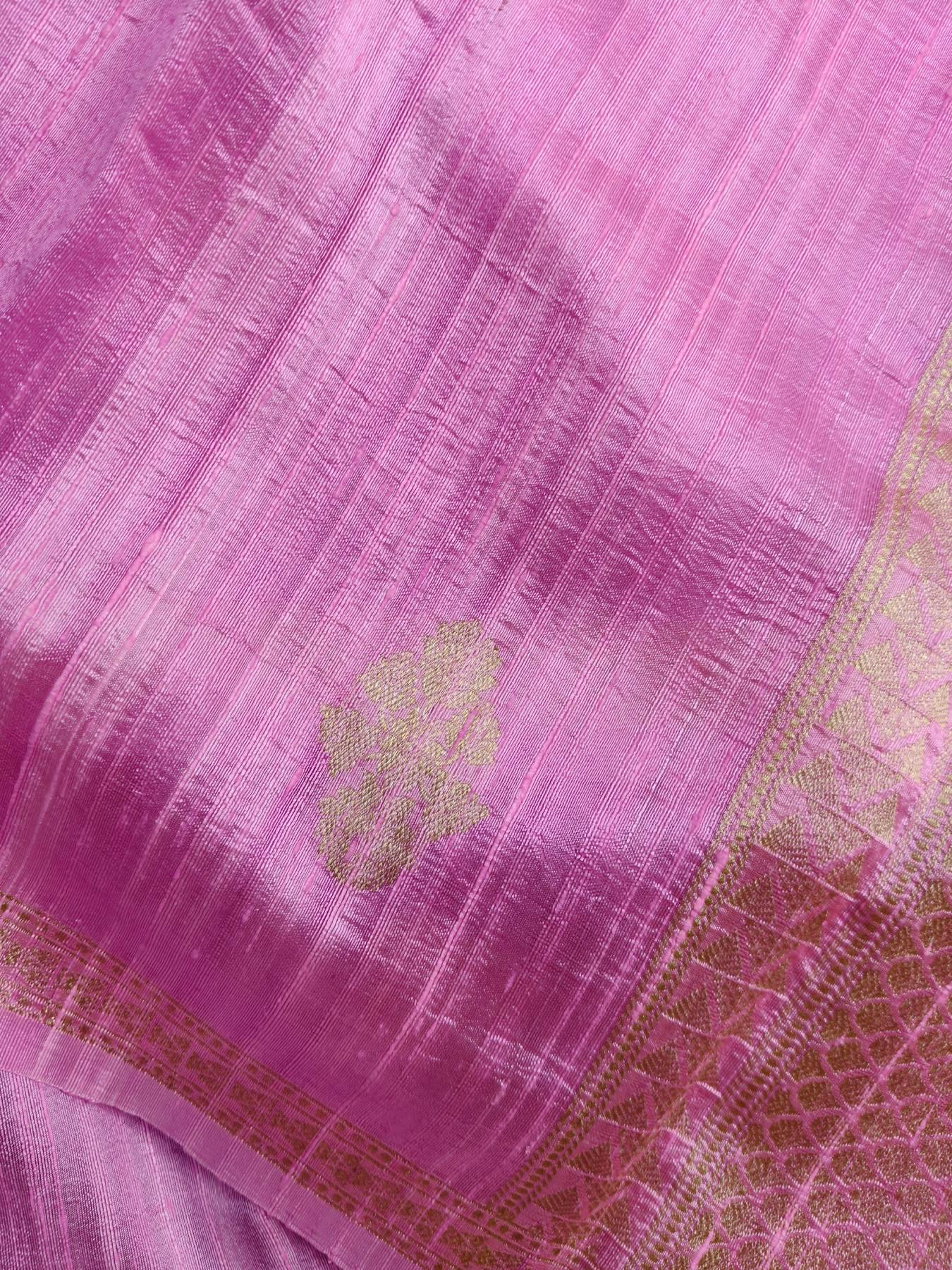 PINK PEACH YELLOW SHADED DUPION SILK PURE HANDLOOM BANARASI SAREE