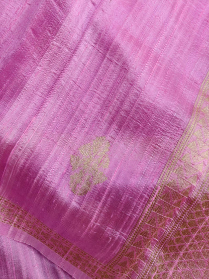 PINK PEACH YELLOW SHADED DUPION SILK PURE HANDLOOM BANARASI SAREE