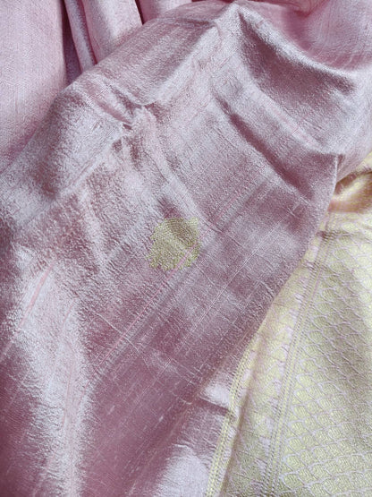 POWDER PINK GREY SHADED DUPION SILK PURE HANDLOOM BANARASI SAREE