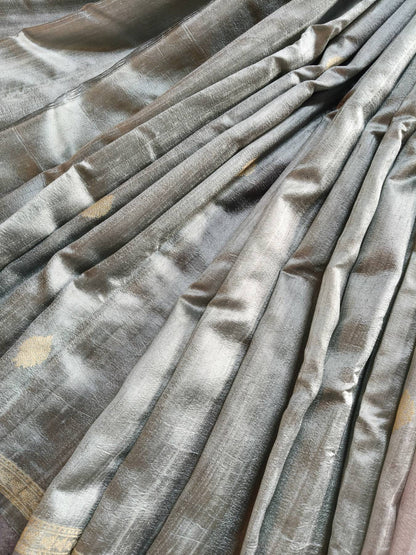 POWDER PINK GREY SHADED DUPION SILK PURE HANDLOOM BANARASI SAREE