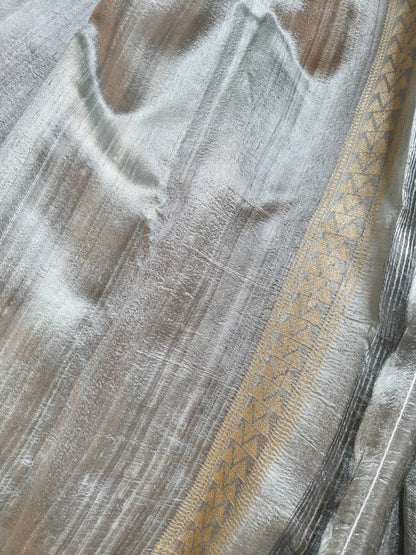 POWDER PINK GREY SHADED DUPION SILK PURE HANDLOOM BANARASI SAREE