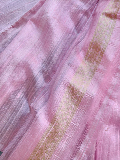 PEACH AND PINK SHADED DUPION SILK PURE HANDLOOM BANARASI SAREE