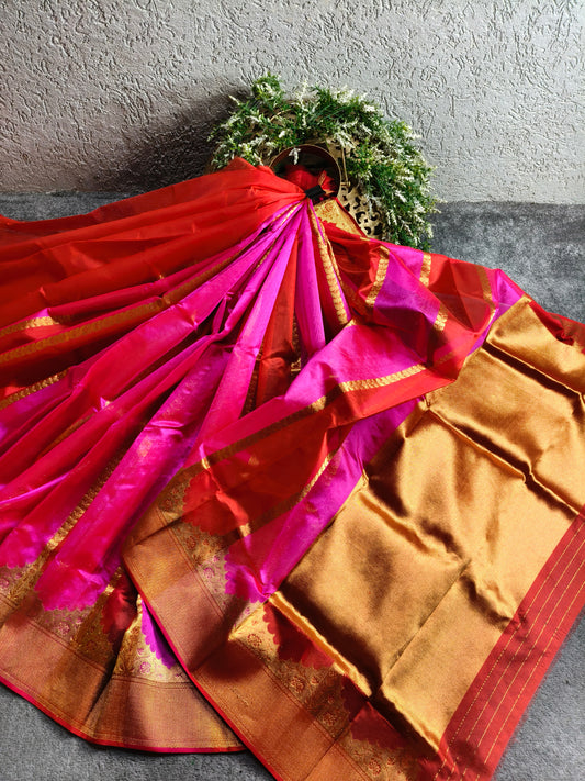 PINK RED SILK PURE HANDLOOM CHANDERI SAREE