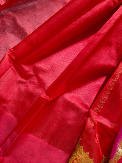 PINK RED SILK PURE HANDLOOM CHANDERI SAREE