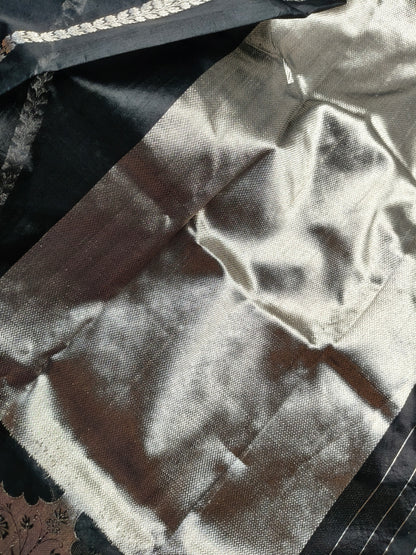BLACK SILK PURE HANDLOOM CHANDERI SAREE