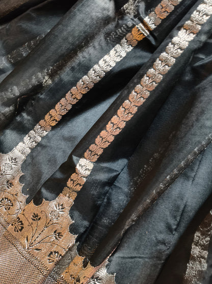 BLACK SILK PURE HANDLOOM CHANDERI SAREE