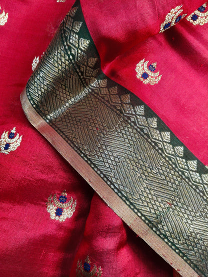 RED SILK PURE HANDLOOM CHANDERI SAREE