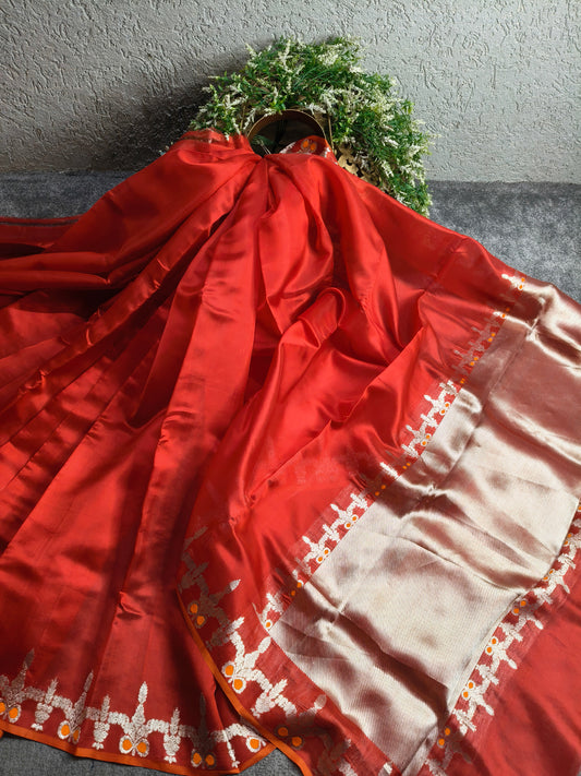 RED SILK PURE HANDLOOM CHANDERI SAREE
