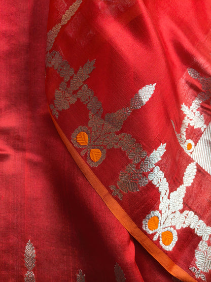 RED SILK PURE HANDLOOM CHANDERI SAREE