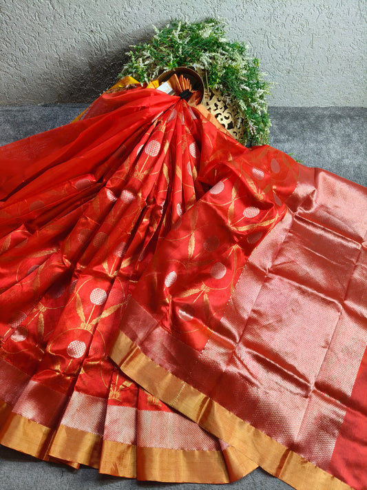 RED SILK PURE HANDLOOM CHANDERI SAREE