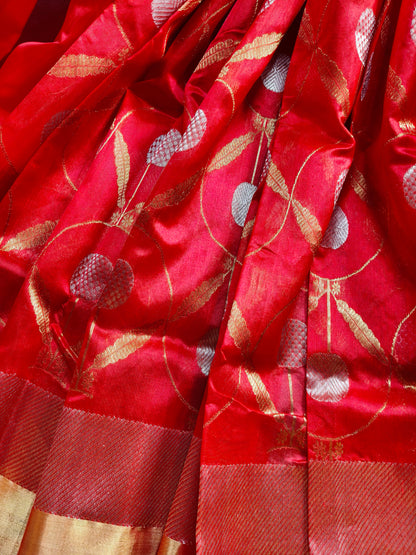 RED SILK PURE HANDLOOM CHANDERI SAREE
