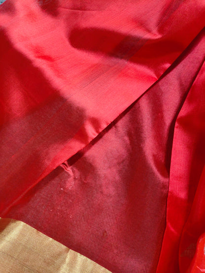 RED SILK PURE HANDLOOM CHANDERI SAREE