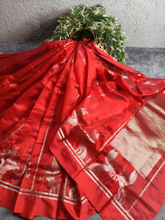 RED SILK PURE HANDLOOM CHANDERI SAREE