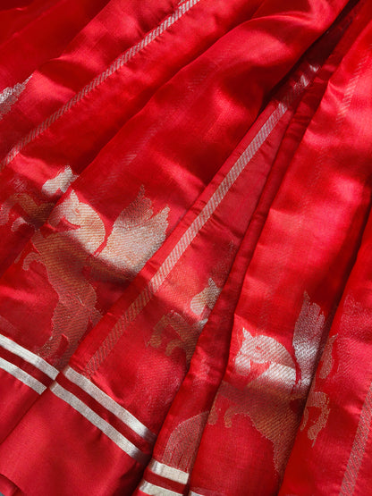 RED SILK PURE HANDLOOM CHANDERI SAREE