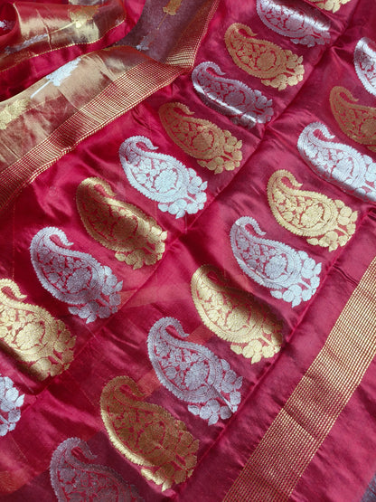 RED SILK PURE HANDLOOM CHANDERI SAREE