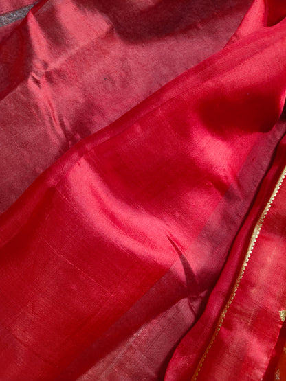 RED SILK PURE HANDLOOM CHANDERI SAREE