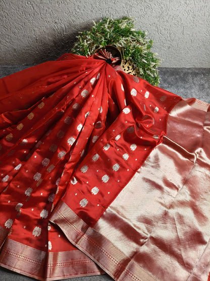 RED SILK PURE HANDLOOM CHANDERI SAREE