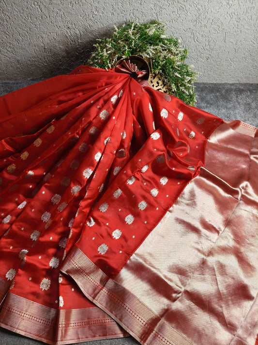 RED SILK PURE HANDLOOM CHANDERI SAREE