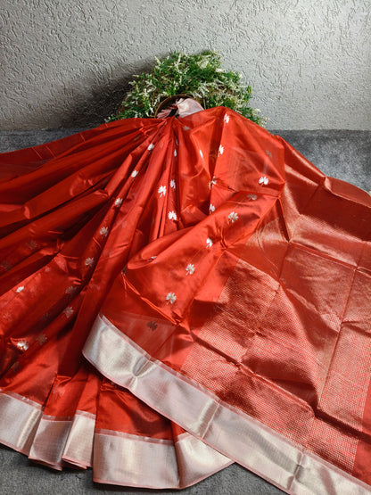 RED SILK PURE HANDLOOM CHANDERI SAREE