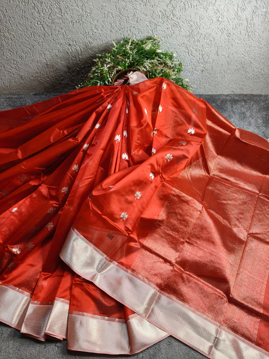 RED SILK PURE HANDLOOM CHANDERI SAREE