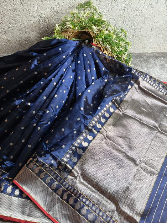 MIDNIGHT BLUE SILK PURE HANDLOOM CHANDERI SAREE