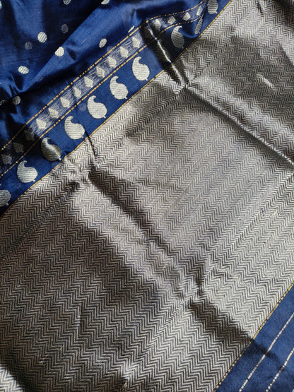 MIDNIGHT BLUE SILK PURE HANDLOOM CHANDERI SAREE