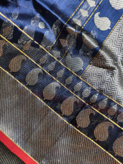 MIDNIGHT BLUE SILK PURE HANDLOOM CHANDERI SAREE