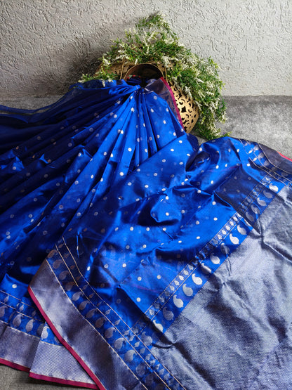 ROYAL BLUE SILK PURE HANDLOOM CHANDERI SAREE