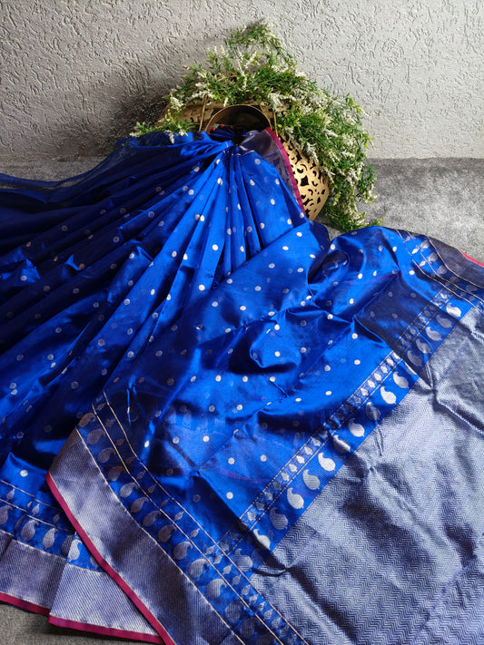 ROYAL BLUE SILK PURE HANDLOOM CHANDERI SAREE