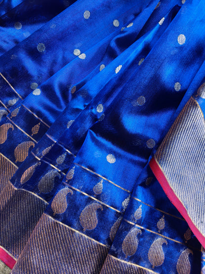 ROYAL BLUE SILK PURE HANDLOOM CHANDERI SAREE