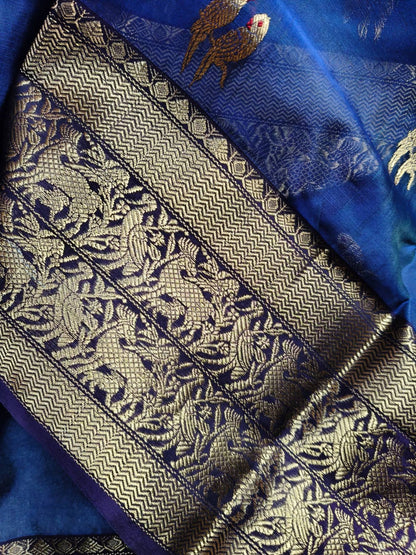 INDIGO BLUE KATAN SILK PURE HANDLOOM CHANDERI SAREE