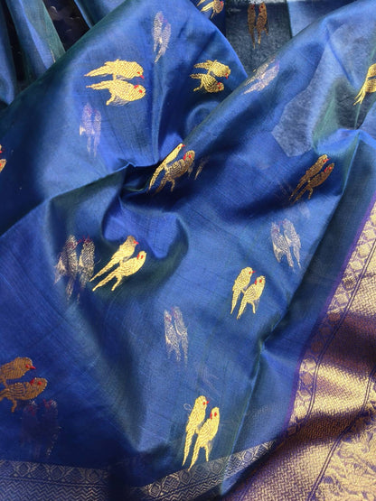 INDIGO BLUE KATAN SILK PURE HANDLOOM CHANDERI SAREE