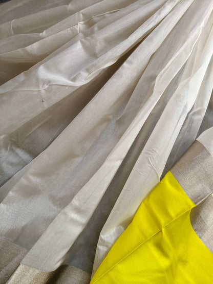 OFF WHITE PATTU SILK PURE HANDLOOM CHANDERI SAREE