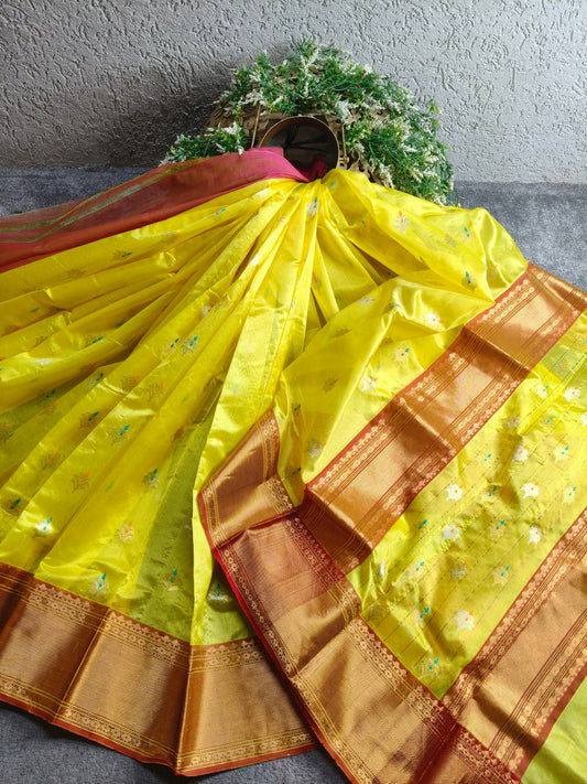 YELLOW PATTU SILK PURE HANDLOOM CHANDERI SAREE