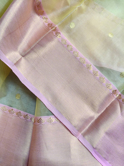 LIME YELLOW KATAN SILK PURE HANDLOOM CHANDERI SAREE