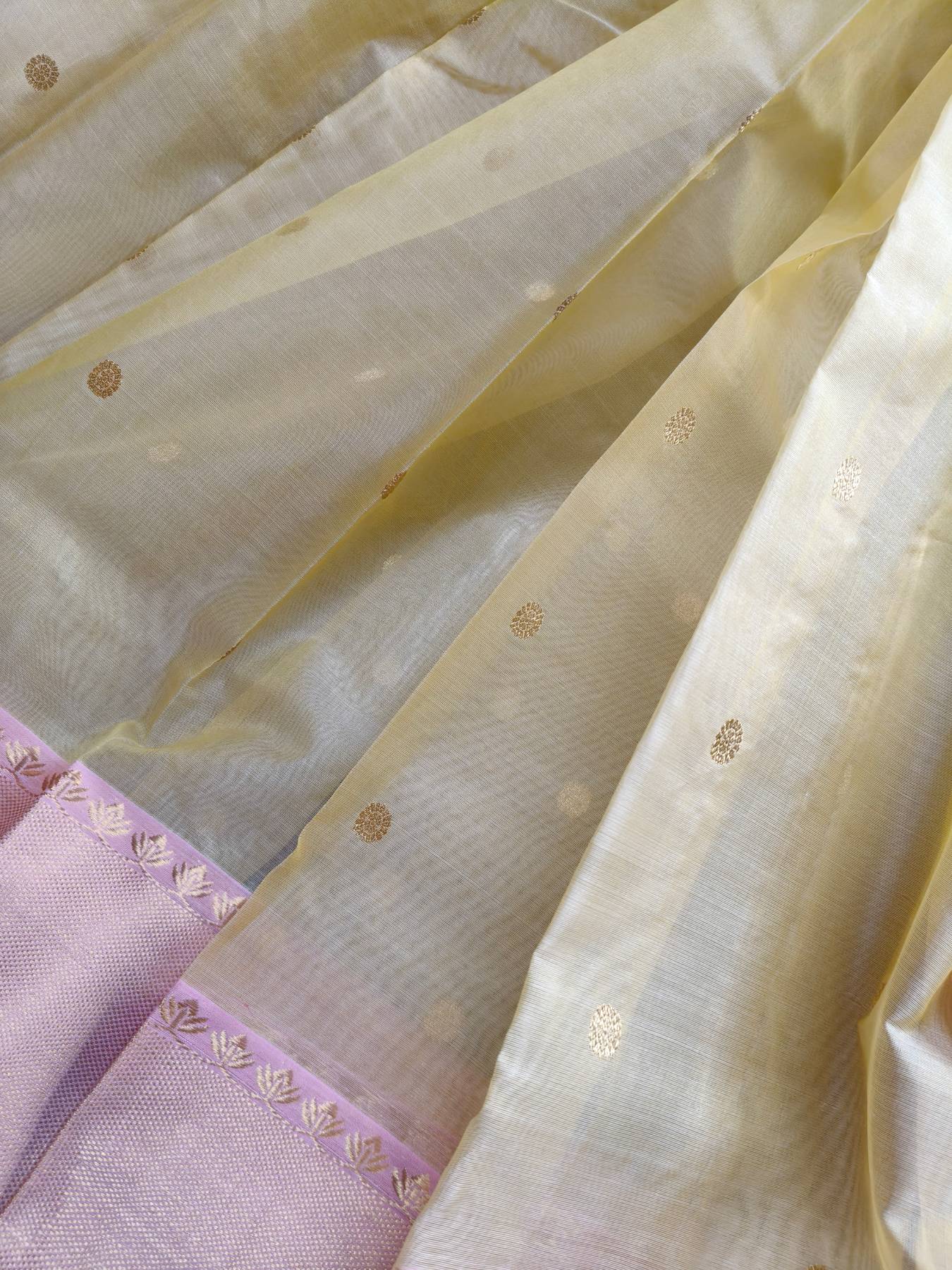LIME YELLOW KATAN SILK PURE HANDLOOM CHANDERI SAREE